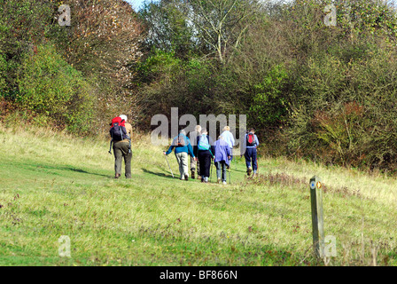 Group of elderly walkers in the Surrey Hills Stock Photo