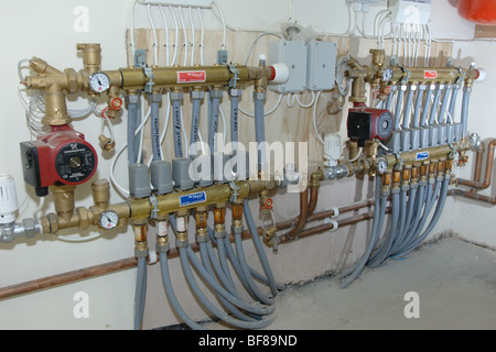 Ground sourced heat pump controls in small commercial unit in north devon england Stock Photo