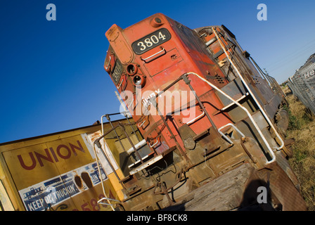 Abandoned Union Pacific railway equipment in Petaluma, California, USA. Stock Photo