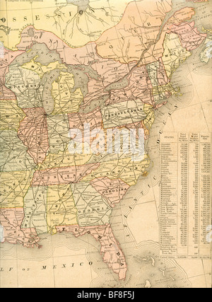 Original Old Map Of Eastern United States From 1884 Geography Stock ...