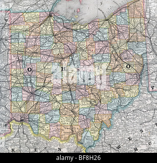 Original old map of Ohio from 1884 geography textbook Stock Photo