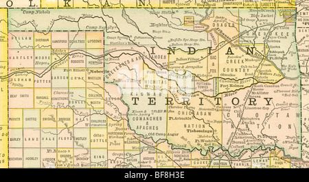 Original old map of Oklahoma Indian Territory from 1884 geography textbook Stock Photo