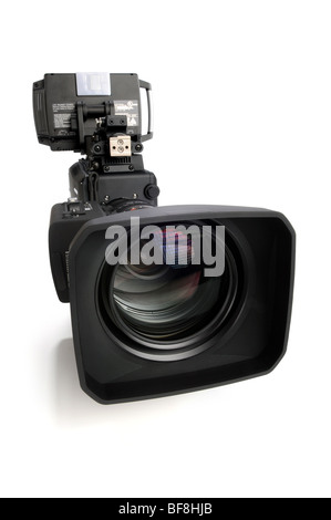 Professional HD video camera over white background Stock Photo