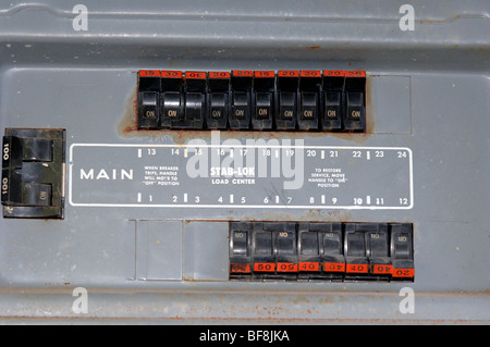 Main circuit panel using Stab-Lock breakers in a residential circuit breaker panel. Stock Photo