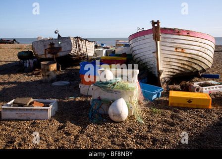 Fishing boats on the beach, Aldeburgh, Suffolk, England. Stock Photo