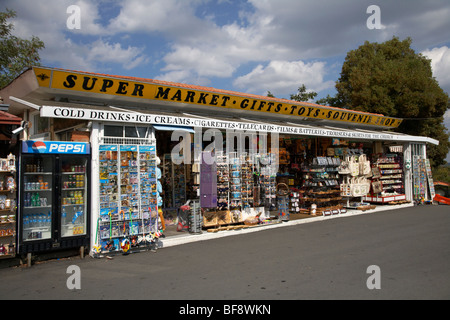 tourist shop and supermarket outside the Monastery of Kykkos Troodos republic of Cyprus Stock Photo