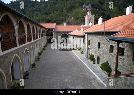 courtyard of the Holy Royal and Stavropegiac Monastery of the Virgin of Kykkos Troodos republic of Cyprus Stock Photo