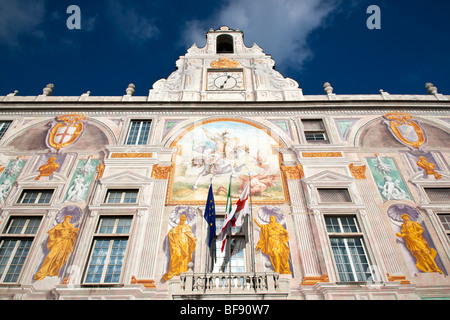 The Painted Facade of Palazzo San Georgio, Genoa, Italy Stock Photo