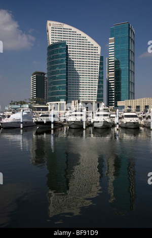 Marina Hotel Intercontinental is near the waterfront development, Dubai Festival City. This purpose built complex of buildings Stock Photo