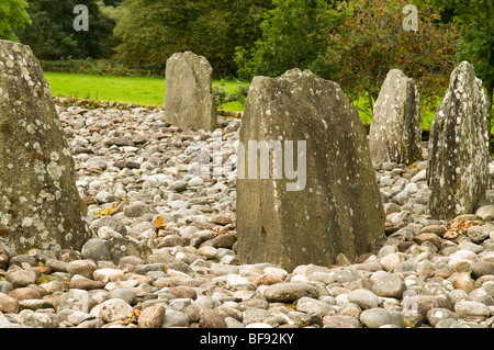 Southern circle at Temple Wood Kilmartin, Scotland - Northernmost stone in the foreground displays spiral markings Stock Photo