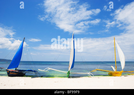 Sail boats on beach Boracay; The Visayas; Philippines. Stock Photo