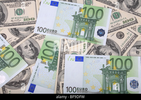 100 dollar and euro banknote Stock Photo