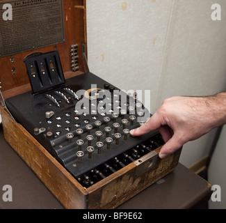 Enigma encoding and decoding machine captured from Nazi Germany in the National Cryptological Museum in Maryland Stock Photo