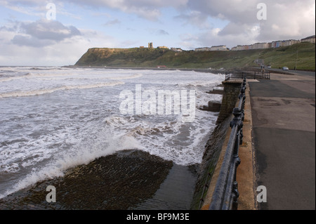 The view towards Scarborough castle, taking in the seafront from Scarborough's North Bay. Stock Photo