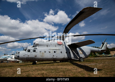 Cargo helicopter Mi-6A (Hook Heavy Transport Helicopter) is seen in the Ukrainian aviation museum in Kiev-Zhulyany. Stock Photo