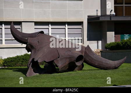 Giant metal buffalo skull at Montana Historical Society in Helena, Montana. Stock Photo