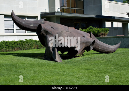 Giant metal buffalo skull at Montana Historical Society in Helena, Montana. Stock Photo