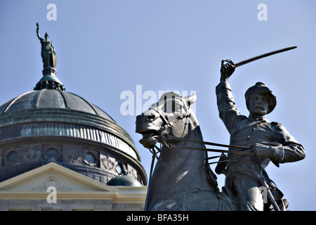 Statue of Thomas Francis Meagher, with Lady Liberty on the Montana State Capitol in background. Stock Photo