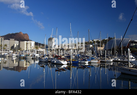 Yachts in Townsville marina, with Castle Hill in the background, north Queensland, Australia. No PR Stock Photo