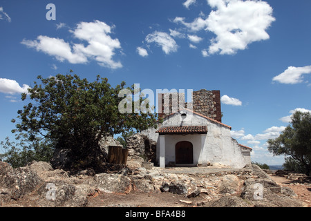 The Ermita Chapel at El Castillo de Monfrague, Monfrague National Park Extremadura Spain Stock Photo