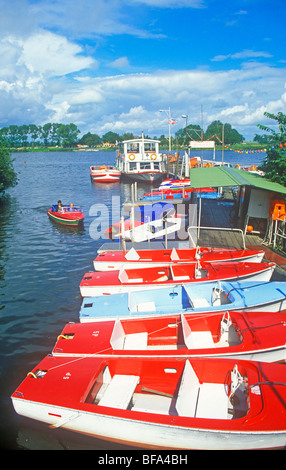 harbour with boats for hire at Friedrichstadt, Schleswig-Holstein, Germany Stock Photo