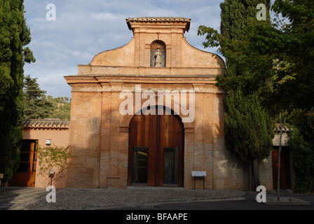 St Francis on the facade of Parador San Francisco, The Alhambra, Granada, Andalusia, Spain Stock Photo