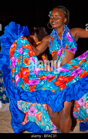 Sega dancer on Le Victoria Hotel beach, Pointe Aux Piments, Mauritius Stock Photo