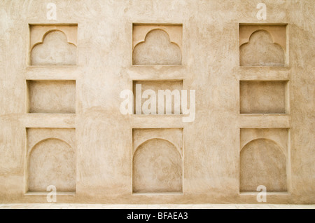 Building wall detail in Bastakiya heritage area of Bur Dubai, Dubai, United Arab Emirates Stock Photo