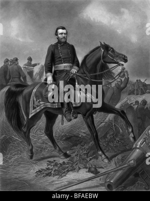 Portrait engraving of General Ulysses S Grant on horseback - Grant (1822 - 1885) was the 18th US President (1869 - 1877). Stock Photo