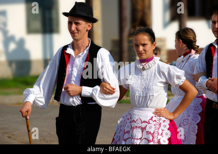 Svab Hungarian children in traditional costume at the Hajos wine festival, Hungary Stock Photo