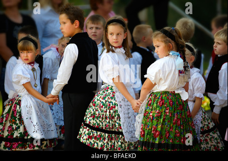 Svab Hungarian children in traditional costume at the Hajos wine festival, Hungary Stock Photo