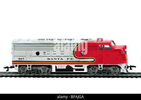 Scale Model Of The American Santa Fe Super Chief Locomotive Train Engine Cutout On A White Background A HO Scale Model Stock Photo