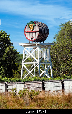 Giant decorative wine barrel at the Truro Vineyards, Truro, Cape Cod, Massachusetts, USA Stock Photo