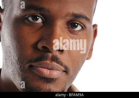 Black man's portrait close up isolated on a white background Stock Photo