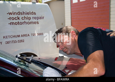 Chipped car windshield being repaired in Boise, Idaho, USA Stock Photo ...