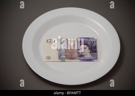 British twenty pounds banknote on a plate Stock Photo