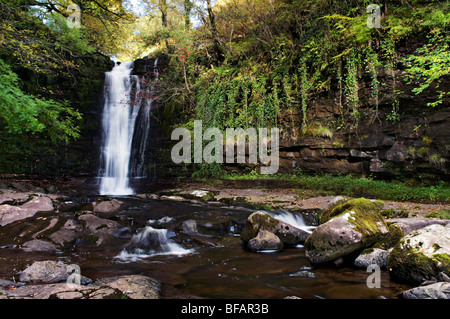 Waterfalls near Abercynafon at Brecon Beacons in mid Wales taken on bright sunny day Stock Photo