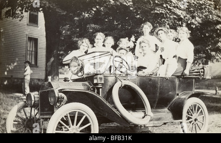 Model T Ford Overloaded with Girls Stock Photo