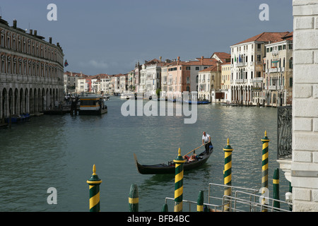 View down Grand Canal , Venice, from Al Ponte Antico Hotel, with gondola Stock Photo