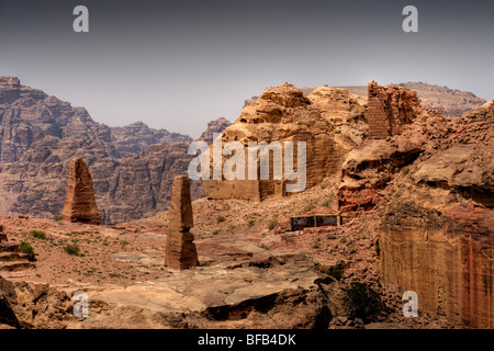 Obelisk columns near the high place of sacrifice, Petra, Jordan Stock Photo