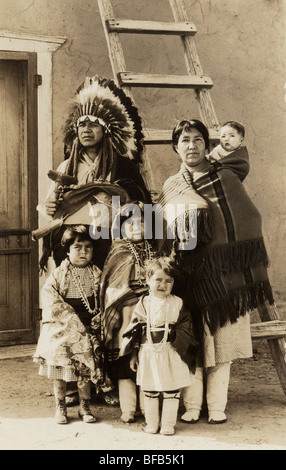 Native American Indian Family with Four Children Stock Photo