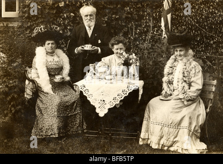 Older English Family Having Tea in the Garden Stock Photo