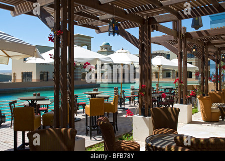 Waterfront cafe at the Corniche in Port Ghalib Marina 'Red Sea' Egypt 'North Africa' Stock Photo