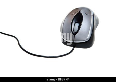 Computer mouse with wheel and wire on white Stock Photo