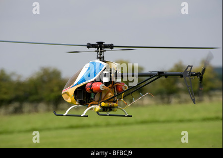 Close up detail of a Jet turbine radio control helicopter in flight. Stock Photo