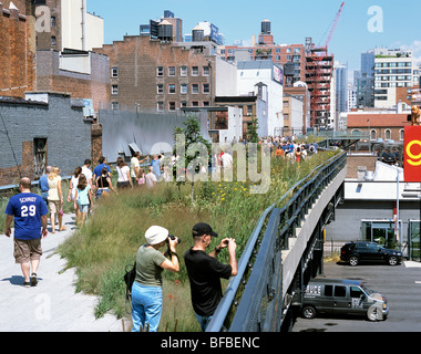 View of the High Line, New York City - a disused elevated railway line converted into a new park and footpath route. Stock Photo