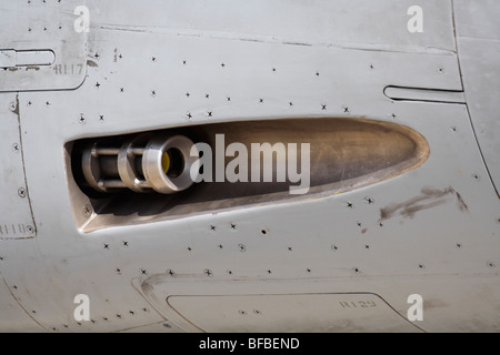 Mauser BK-27 27mm gun muzzle in the nose of a German Air Force Panavia Tornado military aircraft Stock Photo
