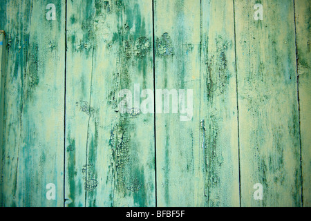 Close up of peeling paint on wood, rustic lifting paint Stock Photo