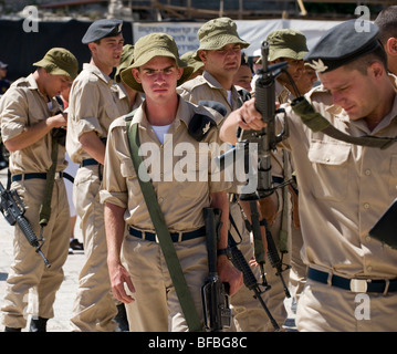 Young Israeli soldiers prepare for their passing out parade in front of the Western Wall in Jerusalem September 2009 Stock Photo