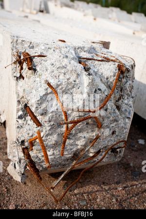 Closeup of a broken concrete pillar Stock Photo